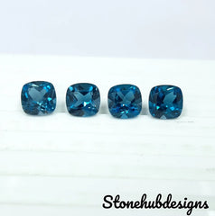 7MM, 8MM, 9MM, 10MM Natural London Blue Topaz Faceted Cushion cut Gemstone, AAA London Topaz faceted Cushion Calibrated Size for Jewelry