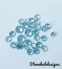 3MM, 4MM, 5MM Natural Blue Zircon Faceted Round Shape Loose Gemstones, AAA Quality Blue Zircon Round cut Loose For Jewelry Making