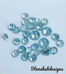 3MM, 4MM, 5MM Natural Blue Zircon Faceted Round Shape Loose Gemstones, AAA Quality Blue Zircon Round cut Loose For Jewelry Making