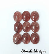Natural Pink Strawberry Quartz Oval Cabochon Gemstone, AAA Pink Oval Shape Flat Back Cabochon, Pink Quartz Gemstone For Quartz Jewelry