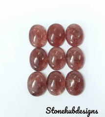 Natural Pink Strawberry Quartz Oval Cabochon Gemstone, AAA Pink Oval Shape Flat Back Cabochon, Pink Quartz Gemstone For Quartz Jewelry