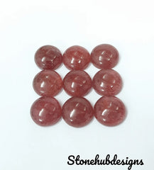 Natural Pink Strawberry Quartz Round Cabochon Gemstone, AAA Round Shape Flat Back Cabochon, Pink Quartz Gemstone For Jewelry