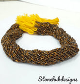 2-2.50MM Natural Tiger Eye Faceted Rondelle Beads | 13" Strand | AAA Yellow Tiger Semi Precious Gemstone Rondelle Beads for Jewelry Making