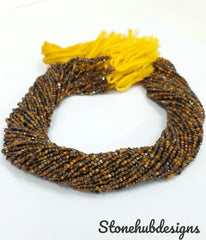 2-2.50MM Natural Tiger Eye Faceted Rondelle Beads | 13" Strand | AAA Yellow Tiger Semi Precious Gemstone Rondelle Beads for Jewelry Making