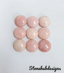 11MM- 20MM Natural Pink Opal Round Cabochon Gemstone, Flat Back Round Shape Smooth Polished Gemstones Lot For Earring, Ring And Jewelry