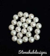 6MM, 6.50MM, 7MM, 7.50MM, 8MM, 8.50MM Natural Fresh Water White Pearl Round Button Cabochon Stone, AAA White Pearl Loose Stone For Jewelry