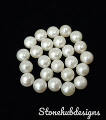 6MM, 6.50MM, 7MM, 7.50MM, 8MM, 8.50MM Natural Fresh Water White Pearl Round Button Cabochon Stone, AAA White Pearl Loose Stone For Jewelry
