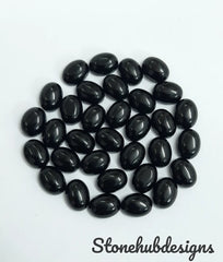Natural Black Onyx Oval Cabochon Gemstone, AAA BLACK ONYX Smooth Oval Flat Back Cabochon Calibrated size Loose Stone For Jewelry