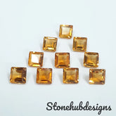 5MM, 6MM, 7MM, 8MM Natural Citrine Faceted Square Loose Gemstone, AAA Citrine Faceted Square Loose Calibrated Cut Gemstone For Jewelry