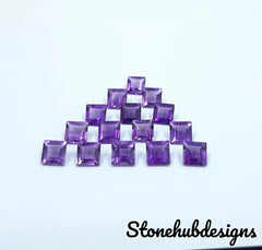 5MM, 6MM, 7MM, 8MM Natural Amethyst Faceted Square Gemstone, AAA African Amethyst faceted Square Cut loose gemstones For Jewelry