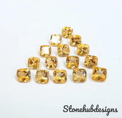 5MM, 6MM, 7MM, 8MM Natural Citrine Faceted Cushion Cut loose gemstone, AAA quality Citrine Cushion For Jewelry Making