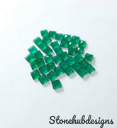 3MM, 4MM, 5MM, 6MM Natural Green Onyx Faceted Square Cut Gemstone, AAA Green Onyx faceted Square loose Calibrated Cut Gemstone for jewelry