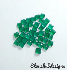 3MM, 4MM, 5MM, 6MM Natural Green Onyx Faceted Square Cut Gemstone, AAA Green Onyx faceted Square loose Calibrated Cut Gemstone for jewelry