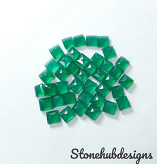 3MM, 4MM, 5MM, 6MM Natural Green Onyx Faceted Square Cut Gemstone, AAA Green Onyx faceted Square loose Calibrated Cut Gemstone for jewelry