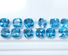 4MM, 5MM, 6MM, 7MM, 8MM, 9MM, 10MM Natural Swiss Blue Topaz faceted Cushion Gemstone, AAA Blue Topaz Cushion Cut for Jewelry