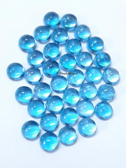 3MM, 4MM, 5MM, 6MM, 7MM, 8MM Natural Swiss Blue Topaz Round flat back Cabochon Gemstone, AAA Swiss Topaz Smooth Round For Jewelry making