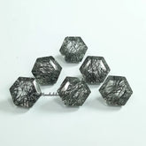 6MM, 7MM, 8MM Natural Black Rutile Quartz Faceted Hexagon Shape Step Cut, AAA Quality Rutile Quartz Loose Gemstone For Jewelry Making