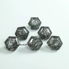 6MM, 7MM, 8MM Natural Black Rutile Quartz Faceted Hexagon Shape Step Cut, AAA Quality Rutile Quartz Loose Gemstone For Jewelry Making
