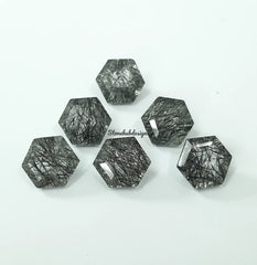 9MM, 10MM Natural Black Rutile Quartz Faceted Hexagon Shape Step Cut, AAA Quality Rutile Quartz Loose Gemstone For Jewelry Making