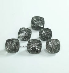6MM, 7MM, 8MM Natural Black Rutile Quartz Faceted Cushion Cut Gemstone, AAA Black Rutile Quartz faceted Cushion Loose Gemstone For Jewelry
