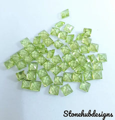 3MM, 4MM Natural Peridot Faceted Square Cut Gemstone, AAA Peridot Square Cut Calibrated Size loose Gemstone for jewelry