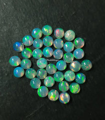 3MM, 4MM, 5MM Natural Ethiopian Opal Round Cabochon Gemstone, AAA Multi Fire Ethiopian Opal Smooth Round Cabs Loose Gemstone For Jewelry
