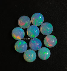 Natural Ethiopian Opal Round Cabochon Gemstone, AAA Multi flash Ethiopian Opal Smooth Round flat back Cabochon Gemstone For Jewelry