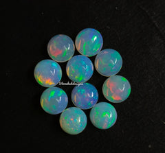 Natural Ethiopian Opal Round Cabochon Gemstone, AAA Multi flash Ethiopian Opal Smooth Round flat back Cabochon Gemstone For Jewelry