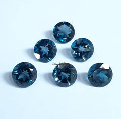 Natural London Blue Topaz Faceted Round Cut Gemstone, AAA London Blue Topaz faceted Loose Calibrated Size Stone for jewelry