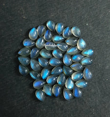 Natural Labradorite Smooth Pear Cabochon loose gemstone, AAA Blue Fire Labradorite Smooth Pear Flat back Cabs Stone for jewelry