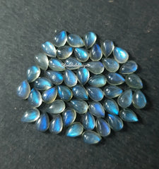 Natural Labradorite Smooth Pear Cabochon loose gemstone, AAA Blue Fire Labradorite Smooth Pear Flat back Cabs Stone for jewelry