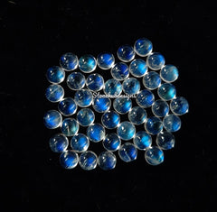 3MM, 4MM, 5MM Natural Moonstone Round flat back Cabochon Gemstone, AAA Flashy Blue Moonstone Smooth Round Cabs Loose stone For Jewelry
