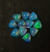 7MM, 8MM Natural Ethiopian Opal Trillion Cabochon Gemstone, AAA Ethiopian Opal Multi Fire Smooth Trillion Cabs loose stone for jewelry