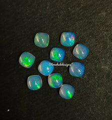 7MM, 8MM Natural Ethiopian Opal Cushion Cabochon Gemstone, AAA Ethiopian Opal Multi Fire Smooth Cushion Cabs loose stone for jewelry