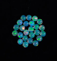 3MM, 4MM Natural Ethiopian Opal Multi Fire Round Cabochon Gemstone | Natural Ethiopian Opal Loose Gemstone Flat Back Cabochon For Jewelry
