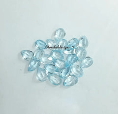 3x4MM, 3x5MM, 4x6MM Natural Sky Blue Topaz Faceted Pear Cut Gemstone, AAA Quality Sky Topaz Pear Faceted Loose Gemstone For Jewelry