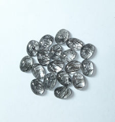 5x7MM, 6x8MM, 7x9MM Natural Black Rutile Quartz Oval Cabochon Gemstone, AAA Black Rutile Quartz Smooth Oval Cabs Stone for jewelry