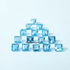 4MM, 5MM, 6MM Natural Swiss Blue Topaz Faceted Square Cut Gemstone, AAA Swiss Blue Topaz Square Cut Faceted calibrated Size Loose Gemstone