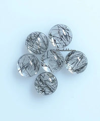 9MM, 10MM Natural Black Rutile Quartz Round Cabochon Gemstone, AAA Black Rutile Quartz Smooth Round Flat Back Cabochon Stone for Jewelry