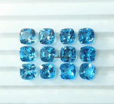 7MM, 8MM, 9MM, 10MM Natural Swiss Blue Topaz faceted Cushion Gemstone, AAA Blue Topaz faceted Cushion Loose Calibrated Cut Stone for Jewelry