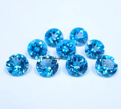 5MM, 6MM Natural Swiss Blue Topaz Faceted Round Cut Gemstone, AAA Quality - Superb Color And Superb Luster Swiss Blue Topaz For Jewelry