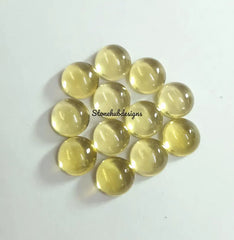 7MM, 8MM, 9MM, 10MM Natural Lemon Quartz Cabochon Round Gemstone, AAA Lemon Quartz Smooth Round Cabs Loose Calibrated Gemstone For Jewelry