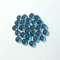 3MM, 4MM, 5MM, 6MM, 7MM, 8MM Natural London Blue Topaz Round flat back Cabochon Gemstone, AAA London Topaz Smooth Round For Jewelry making