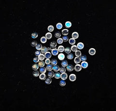 1.50MM, 2MM, 2.50MM Natural Moonstone Round flat back Cabochon Gemstone, AAA Flashy Blue Moonstone Smooth Round Cabs Loose stone For Jewelry