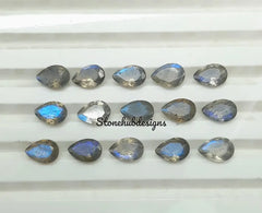 6x8MM, 7x9MM Natural Labradorite Faceted Pear Cut Stone, AAA Blue Flash Labradorite Faceted Pear Loose Calibrated Cut Gemstone for jewelry
