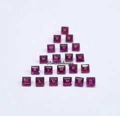 2x2MM, 2.5x2.5MM Natural Rhodolite Garnet Faceted Square Cut Gemstone, AAA Pink Rhodolite faceted Square Loose Calibrated Stone for jewelry