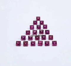 2x2MM, 2.5x2.5MM Natural Rhodolite Garnet Faceted Square Cut Gemstone, AAA Pink Rhodolite faceted Square Loose Calibrated Stone for jewelry