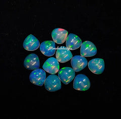 4MM, 5MM, 6MM Natural Ethiopian Opal Heart shape Cabochon Gemstone, AAA Ethiopian Opal Multi Fire Smooth Hearts Cabs loose stone for jewelry