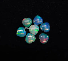 7MM, 8MM, 9MM, 10MM Natural Ethiopian Opal Heart Cabochon Gemstone, AAA Ethiopian Opal Multi Fire Smooth Hearts Cabs loose stone for jewelry