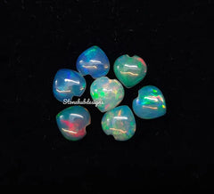 7MM, 8MM, 9MM, 10MM Natural Ethiopian Opal Heart Cabochon Gemstone, AAA Ethiopian Opal Multi Fire Smooth Hearts Cabs loose stone for jewelry